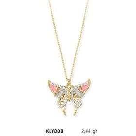 Harem Altın KLY888 14 Ayar Altın Pembe Kelebek Kolye
