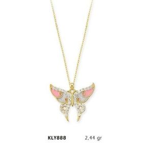 Harem Altın KLY888 14 Ayar Altın Pembe Kelebek Kolye
