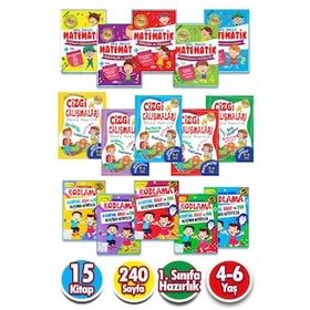 Harika Çocuk Yayınları PYD20220076 4-7 Yaş 15 Kitap Matematik Kodlama ve Çizgi Çalışmaları Seti