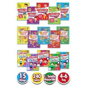 Harika Çocuk Yayınları PYD20220085 4-6 Yaş 15 Kitap Matematik Kodlama ve Dikkat ve Zeka Geliştirici Etkinlik Seti