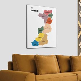 Harita Sepeti 1328 Edirne İli ve İlçeler Haritası Dekoratif 95x55 cm Kanvas Tablo