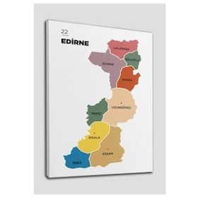 Harita Sepeti 1328 Edirne İli ve İlçeler Haritası Dekoratif 95x55 cm Kanvas Tablo
