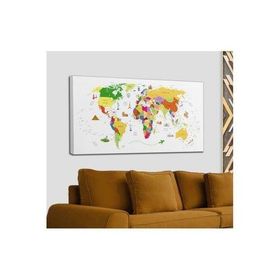 Harita Sepeti 2287 Dünya Haritası Dekoratif Ülke ve Başkentli Öğretici ve Sembollü 95x55 cm Kanvas Tablo