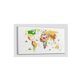 Harita Sepeti 2287 Dünya Haritası Dekoratif Ülke ve Başkentli Öğretici ve Sembollü 95x55 cm Kanvas Tablo
