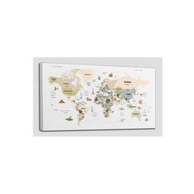 Harita Sepeti 2301 Dünya Haritası Dekoratif Ülke ve Başkentli Öğretici ve Sembollü 95x55 cm Kanvas Tablo