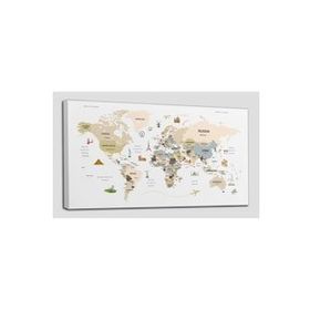 Harita Sepeti 2301 Dünya Haritası Dekoratif Ülke ve Başkentli Öğretici ve Sembollü 95x55 cm Kanvas Tablo