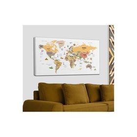 Harita Sepeti 2303 Dünya Haritası Dekoratif Ülke ve Başkentli Öğretici ve Sembollü 95x55 cm Kanvas Tablo