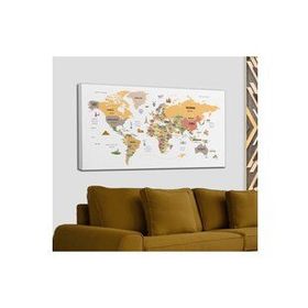 Harita Sepeti 2303 Dünya Haritası Dekoratif Ülke ve Başkentli Öğretici ve Sembollü 95x55 cm Kanvas Tablo