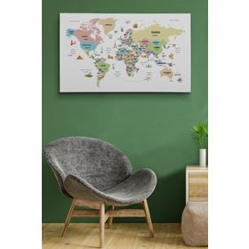 Harita Sepeti 2307 Dünya Haritası Dekoratif Ülke ve Başkentli Öğretici ve Sembollü 95x55 cm Kanvas Tablo