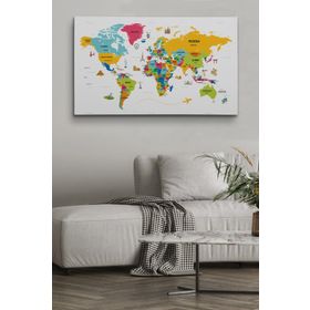 Harita Sepeti 2317 Dünya Haritası Dekoratif Ülke ve Başkentli Öğretici ve Sembollü 95x55 cm Kanvas Tablo