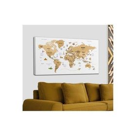 Harita Sepeti 2323 Dünya Haritası Dekoratif Ülke ve Başkentli Öğretici ve Sembollü 95x55 cm Kanvas Tablo