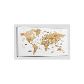 Harita Sepeti 2323 Dünya Haritası Dekoratif Ülke ve Başkentli Öğretici ve Sembollü 95x55 cm Kanvas Tablo