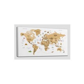 Harita Sepeti 2323 Dünya Haritası Dekoratif Ülke ve Başkentli Öğretici ve Sembollü 95x55 cm Kanvas Tablo