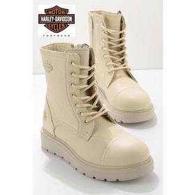 Harley Davidson TUMS NEW Deri Bej Kadın Bot