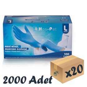 Has-Pet Large 100'lü 20 Paket Mavi Pudrasız Nitril Muayene Eldiveni