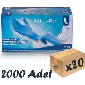 Has-Pet Large 100'lü 20 Paket Mavi Pudrasız Nitril Muayene Eldiveni