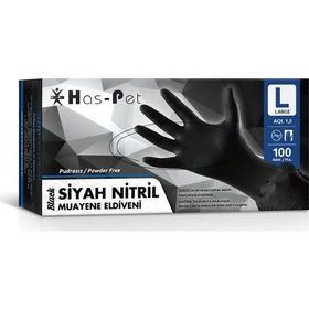 Has-Pet Large 100'lü 20 Paket Siyah Pudrasız Nitril Muayene Eldiveni