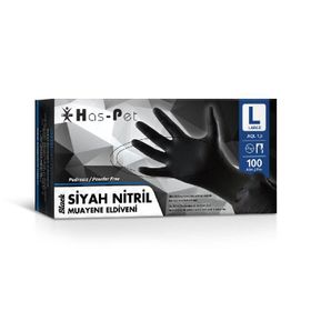 Has-Pet Large 100'lü 20 Paket Siyah Pudrasız Nitril Muayene Eldiveni