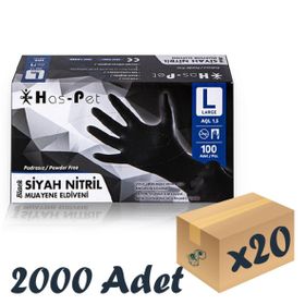 Has-Pet Large 100'lü 20 Paket Siyah Pudrasız Nitril Muayene Eldiveni