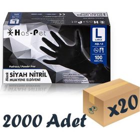 Has-Pet Large 100'lü 20 Paket Siyah Pudrasız Nitril Muayene Eldiveni