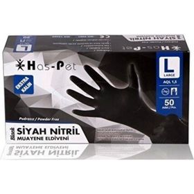 Has-Pet Large 50'li Siyah Pudrasız Nitril Ekstra Kalın Muayene Eldiveni