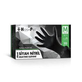 Has-Pet Medium 100'lü 20 Paket Siyah Pudrasız Nitril Muayene Eldiveni