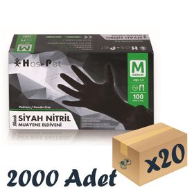 Has-Pet Medium 100'lü 20 Paket Siyah Pudrasız Nitril Muayene Eldiveni