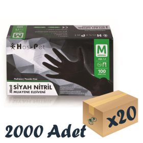 Has-Pet Medium 100'lü 20 Paket Siyah Pudrasız Nitril Muayene Eldiveni