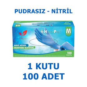 Has-Pet Medium 100'lü Mavi Pudrasız Nitril Muayene Eldiveni