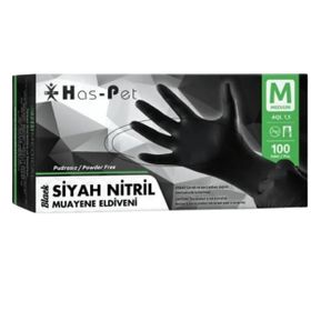 Has-Pet Medium 100'lü Siyah Pudrasız Nitril Muayene Eldiveni
