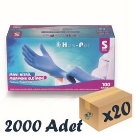 Has-Pet Small 100'lü 20 Paket Mavi Pudrasız Nitril Muayene Eldiveni