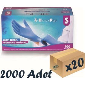 Has-Pet Small 100'lü 20 Paket Mavi Pudrasız Nitril Muayene Eldiveni