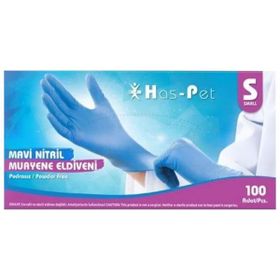 Has-Pet Small 100'lü Mavi Pudrasız Nitril Muayene Eldiveni