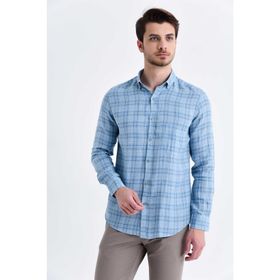 Hatemoğlu 18D190000486 Kareli Slim Fit Mavi Erkek Gömlek