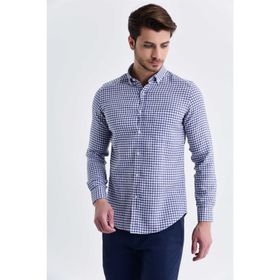 Hatemoğlu 18D190000486 Kareli Slim Fit Mavi Erkek Gömlek
