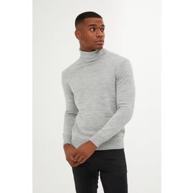 Hatemoğlu 3400ETC0A002 Açık Gri Regular Fit Balıkçı Yaka Triko Erkek Kazak