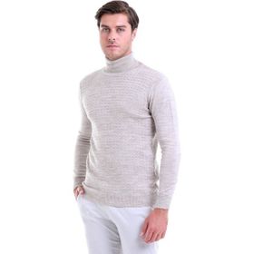 Hatemoğlu 3400ETC21A04 Erkek Bej Desenli Tam Balıkçı Yaka Regular Fit Triko Kazak