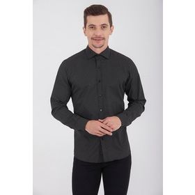 Hatemoğlu Desenli Slim Fit Siyah Gömlek