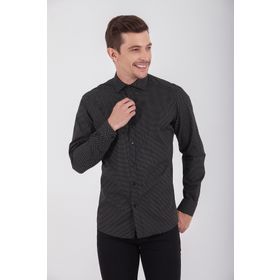 Hatemoğlu Desenli Slim Fit Siyah Gömlek