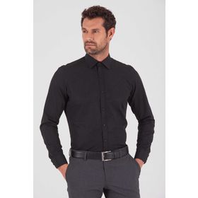 Hatemoğlu Desenli Slim Fit Siyah Gömlek