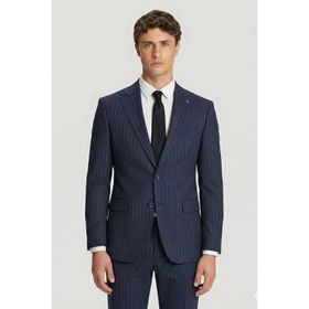 Hatemoğlu Lacivert Slim Fit Sivri Yaka Çizgili Takım Elbise