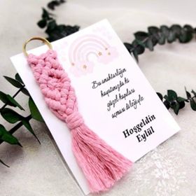 Hayaller Dükkanı 25 Adet Kağıt Üzeri Kız Bebek Yenidoğan Hediyelik Makrome Anahtarlık