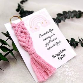 Hayaller Dükkanı 25 Adet Kağıt Üzeri Kız Bebek Yenidoğan Hediyelik Makrome Anahtarlık