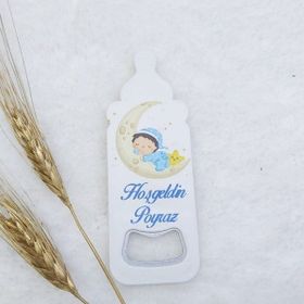 Hayaller Dükkanı 4,5X10,5 cm UV Erkek Bebek Magnetleri Bebek Şekeri 30 Adet Ayda Uyuyan Baskılı Biberon Açacak Magnet