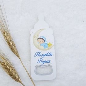 Hayaller Dükkanı 4,5X10,5 cm UV Erkek Bebek Magnetleri Bebek Şekeri 30 Adet Ayda Uyuyan Baskılı Biberon Açacak Magnet