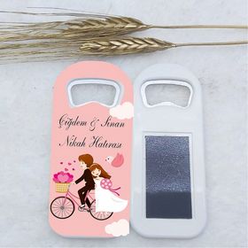 Hayaller Dükkanı 4,5x10,5 cm UV Nikah Şekeri Nişan Şekeri 30 Adet Nikah Şekeri Pembe Bisikletli Uzun Açacak Magnet