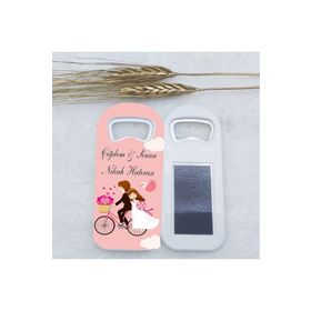 Hayaller Dükkanı 4,5x10,5 cm UV Nikah Şekeri Nişan Şekeri 30 Adet Nikah Şekeri Pembe Bisikletli Uzun Açacak Magnet
