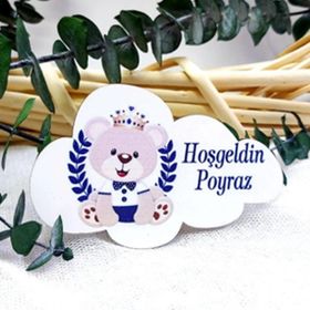 Hayaller Dükkanı Çelenkli Ayıcık Baskılı Bulut 25 Adet Ahşap Magnet