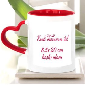 Hayaller Dükkanı Kendin Tasarla Kalp Kulplu Baskılı Kupa Bardak