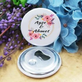 Hayaller Dükkanı Metal 6 cm Kişiye Özel Pembe 30 Adet Nikah Şekeri Nişan Kına Mıknatıslı Açacak Magnet